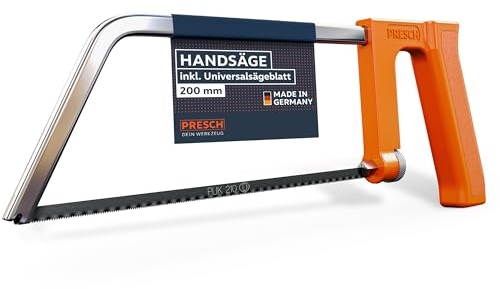 Presch Junior Hacksaw 200mm - with Universal Saw Blade for Precise Work - Quick Change of The Edges - Ergonomic Handle for Better Sawing - Small Hand Saw for All Materials Like Wood, Metal, etc.
