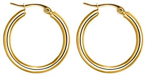 day.berlin Damen Creolen 25mm Durchmesser 18k vergoldet, schlichte Ohrringe rund 2,5cm, 316L Edelstahl nickelfrei und wasserfest