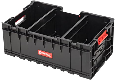 Qbrick - System ONE Box 2.0 Plus BLACK - Empty Tool Box with 2 Adjustable Compartments - Organiser Storage for Tools Set and Accessories with High Storage Capacity of 35 Litres - Made of ABS