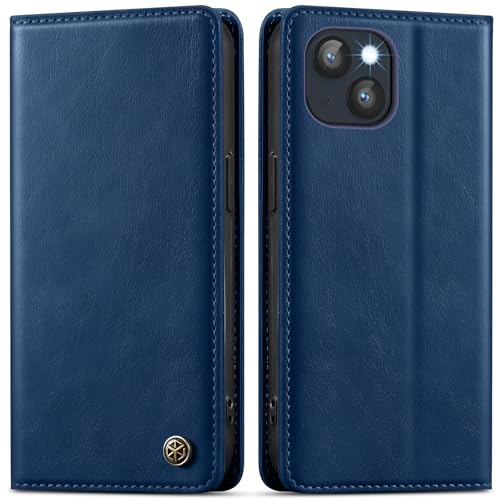 GUCASBE Handyhülle für iPhone 14 Klapphülle Hülle Leder | Premium PU Leder, 3 Kartenfächer + Geldscheinfach, Ständer, Brieftasche Flip Case, RFID Blockierung, Stoßfest, Blau