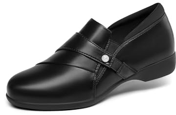 DREAM PAIRS Mocasines de piel sintética para mujer, sin cordones, cómodos, para negocios, informales, trabajo, oficina, con soporte para el arco, Negro -, 38.5 EU