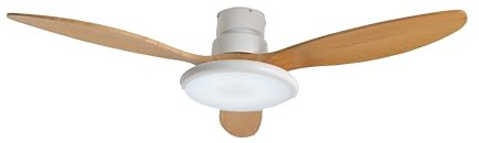 Megashopitalia Ventilatore da Soffitto in Legno Massello con Lampada LED, Telecomando e Modulo Wi-Fi, Motore DC 40W (Legno chiaro)