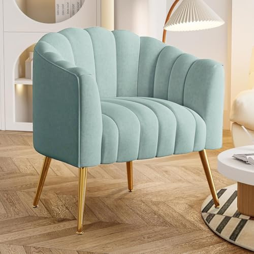 SEYNAR Sessel, Modern Sessel Wohnzimmer, Gepolsterter Loungesessel, Mid Century Armchair, Einzelsessel aus Samt, Einzelsofa in Kürbisform, für Wohnzimmer und Schlafzimmer,Blau