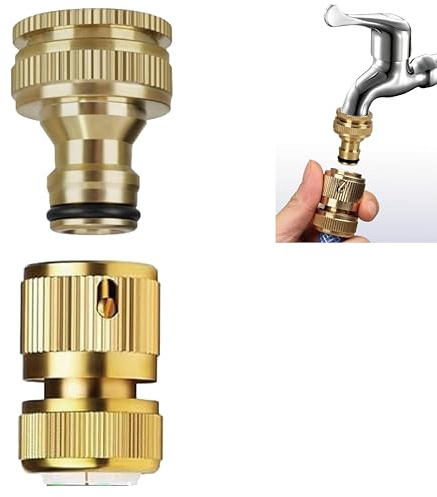 Brass Hose Connectors Garden Hose Connector, Thread Easy Connect Faucet Adapter, 1/2 Inch Quick Connect Garden Hose Fittings, Solid Brass Tap Connector，（1/2 & 3/4 Tap Hose Connector kit） ﻿