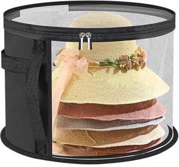 XcnPer Hat Box, Hat Boxes with Lids, Large Round Hats Storage, Foldable Black Hats Boxes with Carry Handles for Travel, Closet Organization and Dustproof Protection