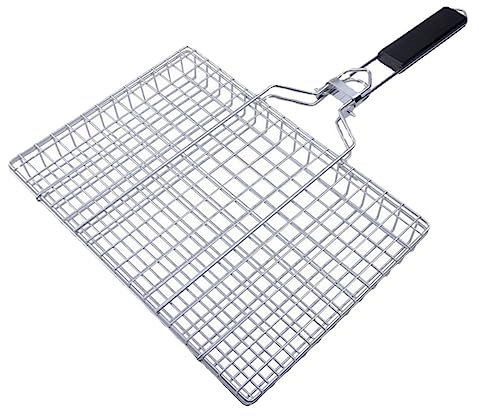 HAKIDZEL Pince à Barbecue en Acier Inoxydable Pliable pour Barbecue Extérieur, Panier Grill Carré Démontable, Ustensile pour Poisson Grillé, Résistant à La Chaleur, Nettoyage Facile