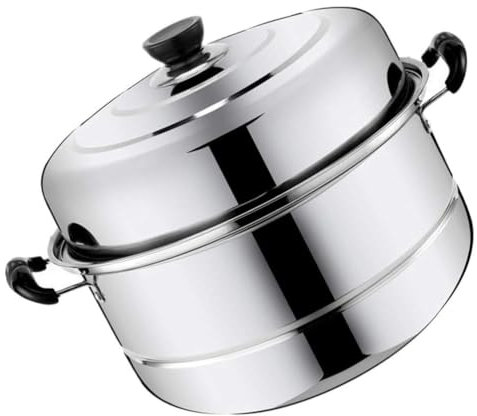 NobesOnbet Pentola a Vapore a Doppio Strato in Acciaio Inox da 30 cm, vaporiera per zuppa e Riso, vaporiera elettrica a Gas Coperta