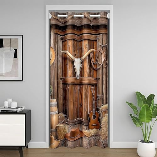 Homewish Western Cowboy Türvorhang 86x203cm,Rustikale Holzscheune Sichtschutzvorhänge,Bauernhaus Landhaus Holzbrett Schranktürvorhang für Erwachsener Schlafzimmer Wohnzimmer Wohndeko,1 Panel