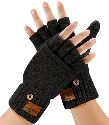 Guantes de Invierno para Hombres Mujeres - Guantes Térmicos sin Dedos,Mitones de Invierno de Alpaca,Manoplas sin Dedos con Pantalla Táctil y Puños Elásticos,Regalo Ideal para Hombres y Mujeres