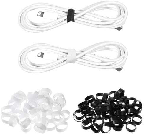 100Pcs Silicone Rubber Bands, 0.5x0.2in/13x5mm Thick Rubber Bands Silicone Cable Ties for Wire Cord Wrapping Bag Wraps School Home Office Elasticity Ring Organization(Black, White)