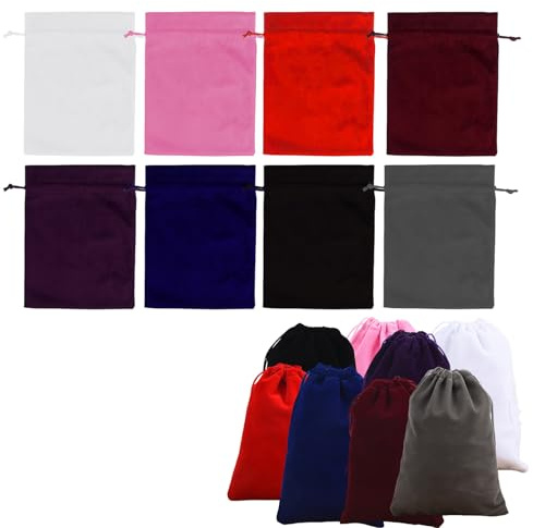 24 Pochettes en Velours pour Cadeaux – Sacs de Rangement pour Bijoux, Bonbons, Mariages, Fêtes – Taille 12x10cm, 9x7cm, 7x5cm, 8 Couleurs Variées, Multi-usage