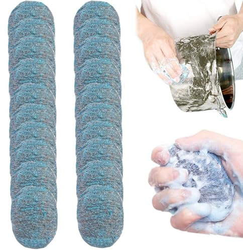 Odoukey 20 estropajos de Lana de Acero Reutilizables, estropajos absorbentes prejabonados para Limpieza del hogar, Platos de Cocina y Parrillas de Metal, Azul, Estropajo de Platos