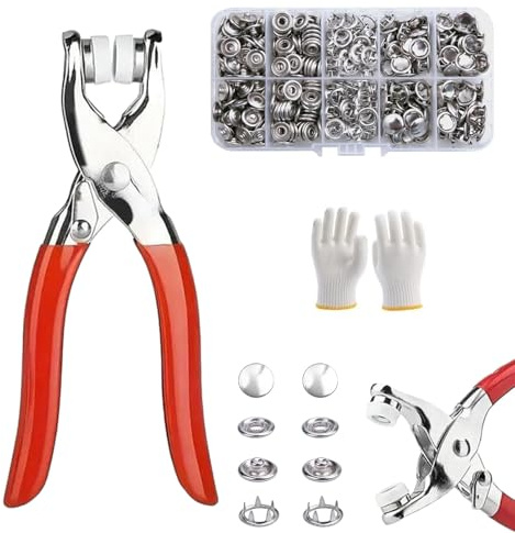Sewing Kit with 100PCS Metal Buttons – Manual Pliers Tool Included, Metal Snap Fastening Tool Set, for DIY Crafts Sewing Fabric Clothes(Sliver)