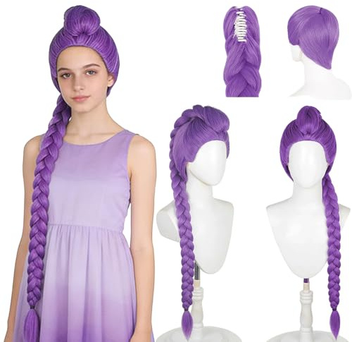 Dhqkqg Parrucca Cosplay Anime, Parrucca Lunga con Treccia Viola, Capelli Viola per Trecce, Parrucca Costume Per Oggetti di Scena Cosplay, Accessoris Cosplay Per Halloween, Feste di Carnevale