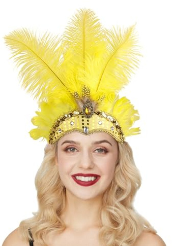 Karneval Kostüm Damen, Samba Kopfschmuck Damen Federschmuck Karneval Fasching Mottoparty Federkopfschmuck Brasilien Feder Haarschmuck Frauen Festival Burlesque Kopf Schmuck Stirnband