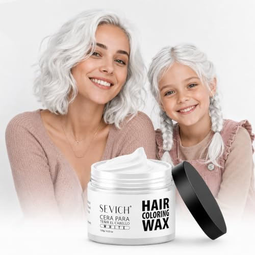 Sevich Vit hårtoning tillfällig hårfärg, stark Hold Hair Styling Putty för män & kvinnor, icke-Greasy & Vattenbeständig, lätt tvätt ut, för fester, cosplay 120 g