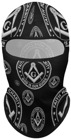 Head Cover Balaclava, Men's Cool Seamless Wear Resistant Neck Warmer, Reusable Lightweight Face Mask Hood for Motorcycling, Fishing, Masonic Faith Hope and Charity Freemason Black