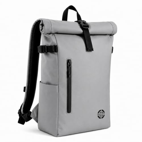 Mochila Enrollable Impermeable Rolltop Expandible 20-25L con Acceso Rápido Portátil, Casual Hombre Mujer, Ligera, Organizadores, Asa Torlley, Correas Acolchadas, Viaje, Trabajo, Universidad, Gris