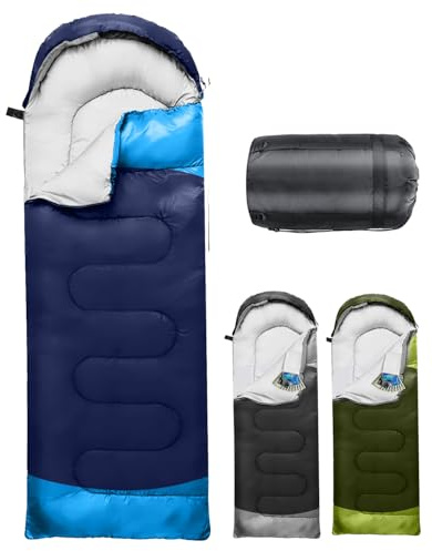 Sac de couchage de camping pour 3 à 4 saisons, sac de couchage d'extérieur pour adultes et enfants, sac de couchage compact avec capuche et poche intérieure, sac de couchage pour vélo, randonnée, 220