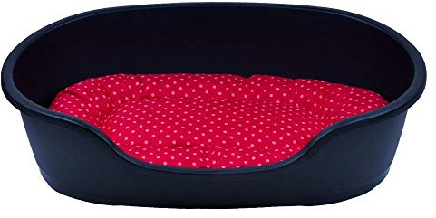 adena Hundekorb 110 x 74 cm anthrazit + Kissen Tupfen rot