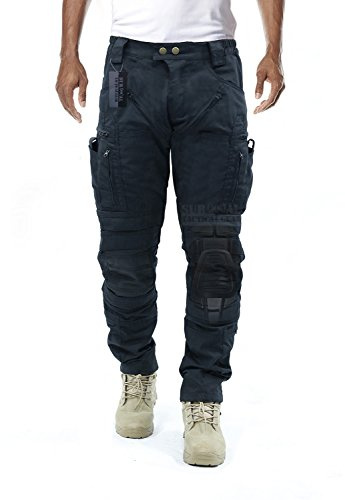 Survival Tactical Gear - Pantaloni Tattici da Uomo per Softair, con Sistema di Protezione del Ginocchio e Sistema di circolazione dell'Aria, Iron Black, Large