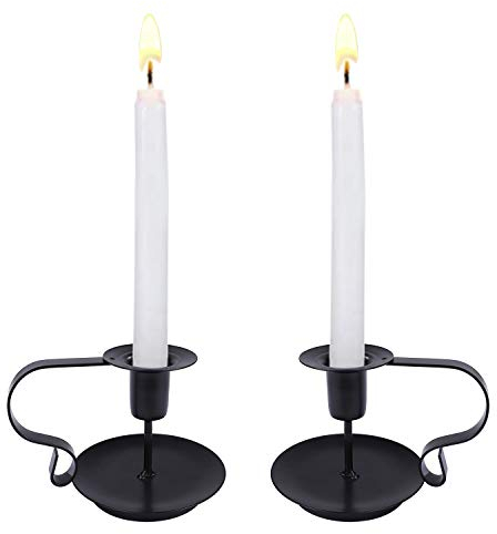 Candelabros de Hierro Negro Retro con Asa, 2pcs Candelabro Decorativos Vintage para Mesa y Centros de Mesa en el día de San Valentín, Navidad, Halloween, Decoración de Bodas y Cenas