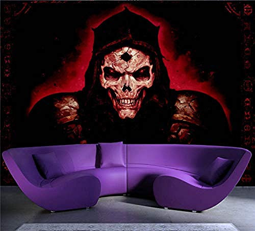 ZZXIAO Spooky Skull Custom Wall Mural Halloween Decoration Wallpaper Dark Room Decor Wall Art Bedroo Non-Woven Silk Custom 3D Wallpaper Paste Living Room The Wall for Bedroom Mural border-430cm×300cm