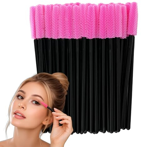 PROFICO 50 Stück Wimpernbürsten Einweg Wimpern Bürste Wimpernbürstchen Set Mascara Bürste Mascara Applicator Wimpernbürste für Wimpernverlängerung Schwarz - Rosa (Silikone))