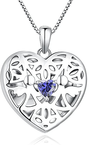 FJ Herz Foto Medaillon Anhänger Halskette Schutzengel Kette Damen 925 Sterling Silber Bilder Memory Medaillon Kette mit Dezember Geburtsstein Tansanit Schmuck Geschenke für Frauen Mädchen