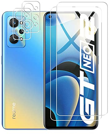 Fitudoos para Realme GT Neo 2/GT 2 Protector de Pantalla[2 Piezas]+Protector de Lente de Cámara[2 Piezas], [9H Dureza] [Resistente a Arañazos].