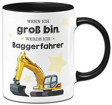 Tassenbrennerei Original – barnkopp säger 'If I large I muddcher' – kakaomugg med grävmaskin (svart)