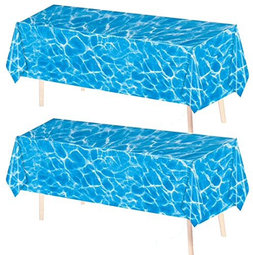 Tischdecke Wasserdicht, Blau Rechteckige Tischtuch, 137x274cm 2 Stück Party Tischwäsche mit Wellenmuster, Esstisch Dekoration für Esszimmer Garten Bankett Weihnachten Geburtstag Hochzeitsfeier