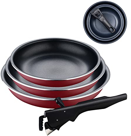 BERGNER Red Edition, Set di padelle da 4 pezzi da 18, 20 e 24 cm, manico ergonomico rimovibile, alluminio pressato e antiaderente, per tutti i tipi di cucine e forno