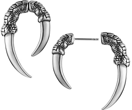 HZMAN Stainless Steel Dragon Claw Stud Earrings for Men Women Gothic Punk Piercing Sharp Claw Earring Jewelry Gift (Large)