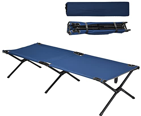 GYMAX Klappbares Campingbett 190 x 67 x 42 cm Feldbett Tragbar Campingliege inkl. Tragetasche Gästebett Ultraleicht Belastbar bis 136 kg (Blau)