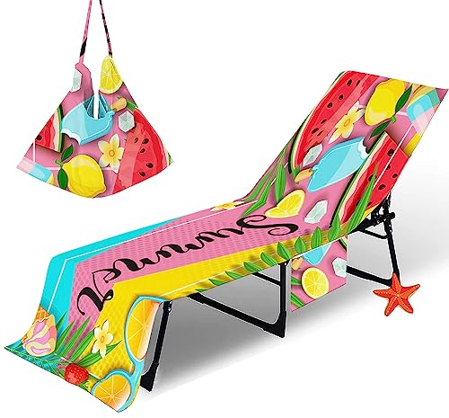 Surwin Bunt Schonbezug Für Gartenliege Strandliegenauflage Frottee Liegenauflage Stuhl Strandtuch Sun Lounger Bezug mit Tasche Sporthandtuch für Sommer Garten Schwimmen (75x210cm,Wassermelone)