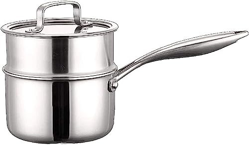 MbeLLO Nonstick Milk PanMilk Pan,Cooking pots,Milk Pan Household Multifunctional Stainless Steel Non-Stick Pan Inner Wall with Scale Label with Glass Cover