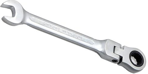 Fxionicon Llave de trinquete mate de 9 mm, llave combinada de trinquete de cabeza flexible, acero al carbono medio chapado en níquel, llave de extremo abierto métrica