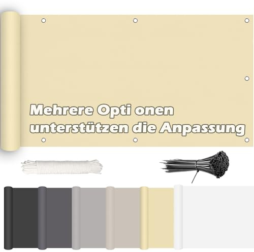 ROBAG Balkonverkleidung 120x120cm, Balkon Sichtschutz Windschutz, Windschutz Sonnenschutz, mit Ösen, Nylon Kabelbinder und Kordel für Gartenanlagen, Camping und Freizeit - Beige
