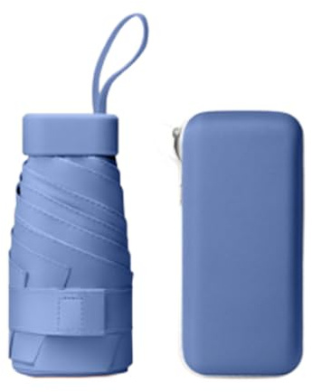 wodehahagou Mini Umbrella - Compact, Portable, UV Protection for Women - Handbag Size, Travel Umbrella with Storage Box (Blue)