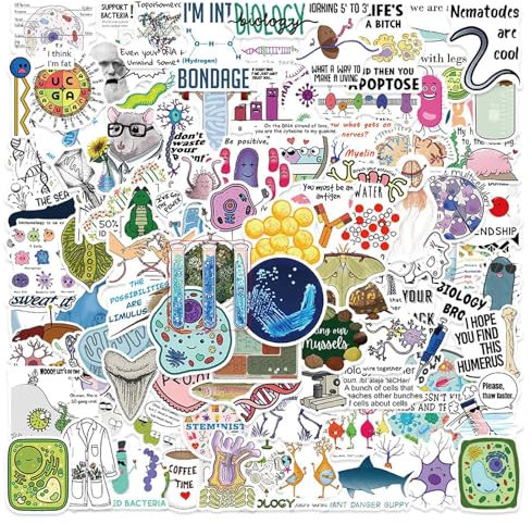 100 Stücke Meme Sticker, Lustige Biochemie Aufkleber, Biologie Labor Aufkleber, Studenten-Aufkleber-Set über Zellen, Bakterien, Zellstrukturdiagramm, Wissenschaftler