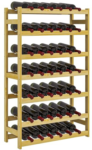 HOMCOM Portabottiglie da Terra a 7 Livelli per 42 Bottiglie, Scaffale per Vini Salvaspazio in Legno di Pino, 63x25x102cm, Legno Naturale