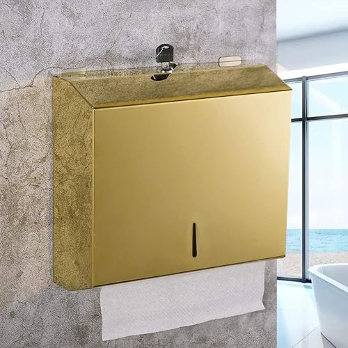 NICEME Distributeur de Serviettes en Papier, Distributeur de Serviettes verrouillable, en Acier Inoxydable, Pliage H2/Z, Peut contenir 250 à 400 Feuilles, doré