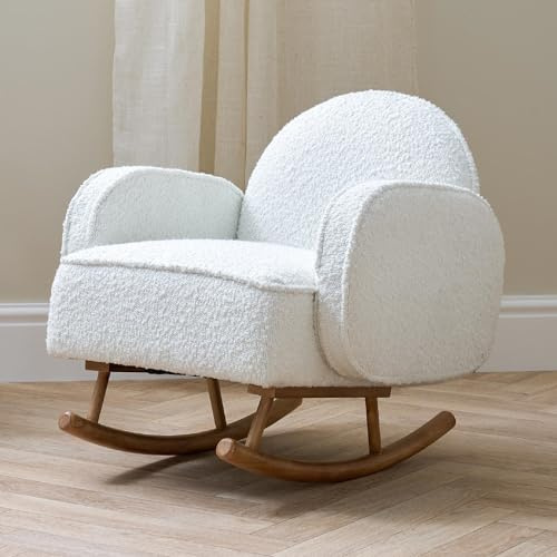 Tutti Bambini Micah Mini Me Kids Rocking Chair - Co-ordinated Bouclé Rocking Chair for Toddler, Rounded Backrest & Rubberwood Rocking Bars, Toddler Rocker for Kids from 3 to 6 years (Fresh Cream)