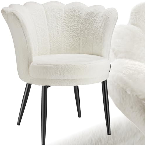 tectake® Kuschelsessel, Sessel modern, Muschelsessel, Wohnzimmer Stühle, Stuhl Esszimmer, Küchenstuhl, Cocktailsessel, Sessel Schlafzimmer, Living Room, Esszimmerstühle - Kunstfell, Creme/schwarz