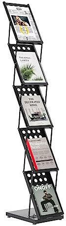 Tyvotrend A4 Prospektständer, Faltbar Metall Infoständer mit 5 Etagen, Zeitschriftenständer Katalogständer Bodenständer, Magazinhalter für Heim, Büro, Ausstellungen, Schwarz, 40x27x160cm
