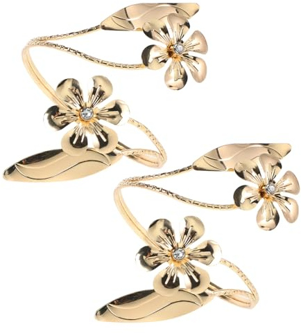 COLLBATH Brazalete de Puño de Metal Dorado Diseño de Hoja, Ajustable y Multifuncional, para Mujer, Adorno y Sujeción de Cortinas, 2 Piezas