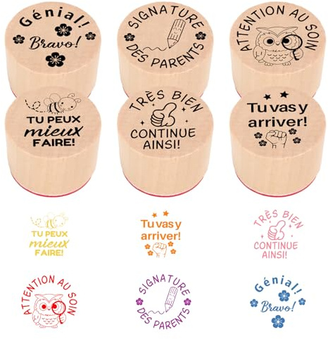 6PCS Tampon Maitresse D'école, Tampons Bois En Caoutchouc pour Enseignants,Tampon enseignant français,Idée Cadeau Maitresse d'ecole,Professeur,Institutrice