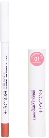 Rougj Full Color Rossetto + Matita Labbra Waterproof - Rossetto cremoso Light Rose, idratante e a lunga durata - Matita labbra Nude Beige, precisa e a prova di sbavature - Made in Italy