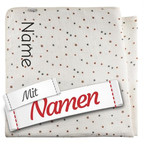Sterntaler Babydecke personalisiert, Bauernhof Blume - mit Namen Bestickt, Musselin Kuscheldecke aus Baumwolle, modern, geblümt